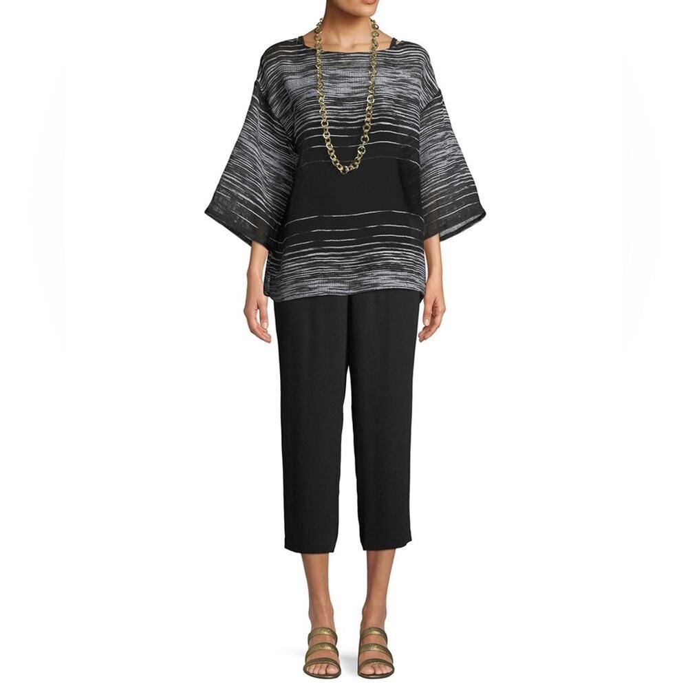 Eileen Fisher Half Sleeve Illusion Mesh Top Medium